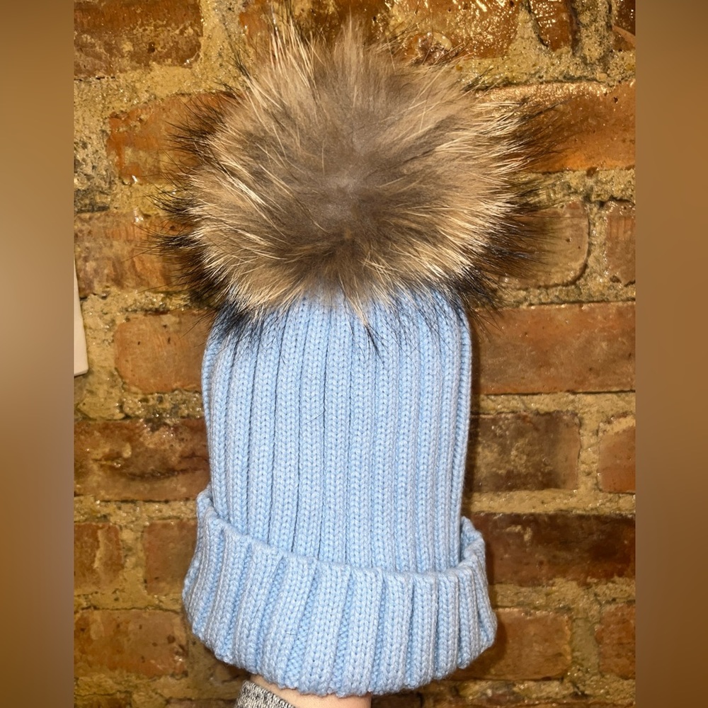 Blue Real Fox Fur Beanie